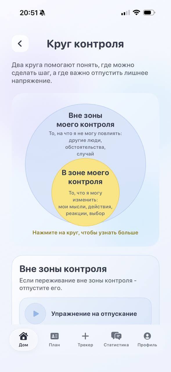 PainFlow circle of control screen